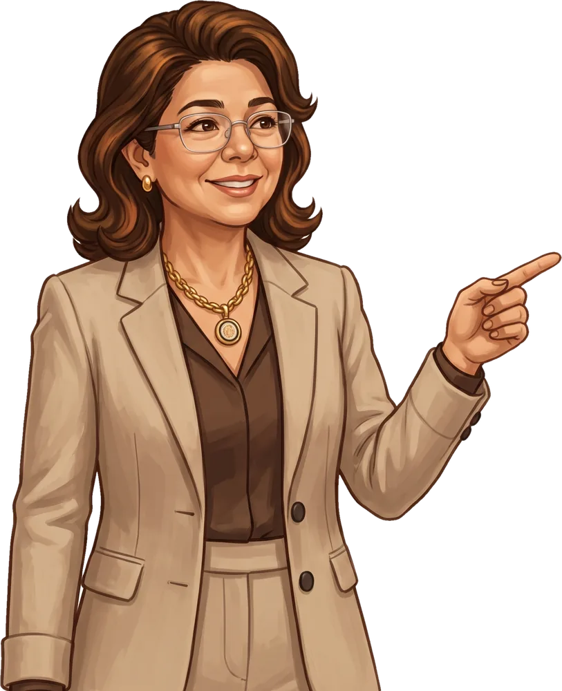 Ilustração da Márcia Leiko apontando para os contatos.