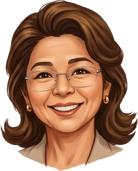 Retrato ilustrado da Márcia Leiko sorrindo.
